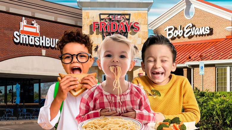 Kids eating at chain restaurant