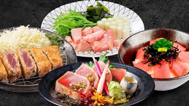 a series of different tuna dishes