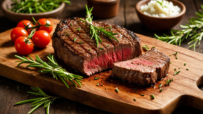 Grilled steak on a cutting board