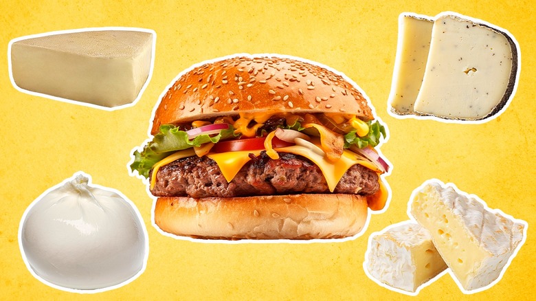 A bacon cheeseburger oozing white cheese