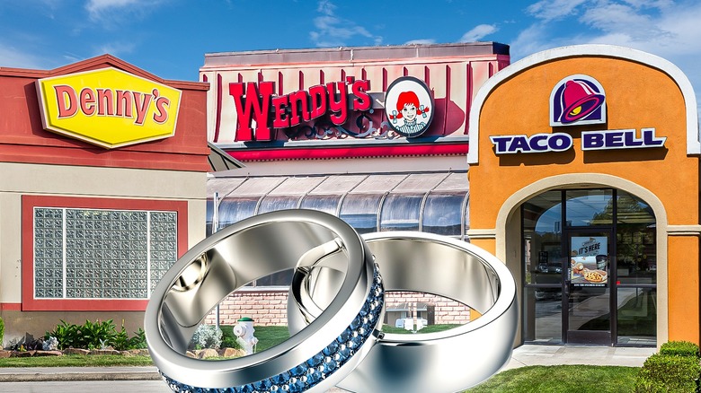 assorted fast food chain store fronts with two engagement bands