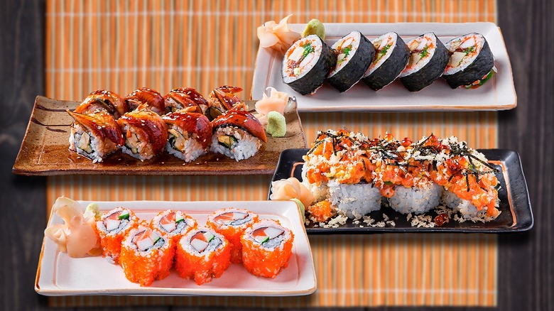 Composite image of assorted maki sushi rolls