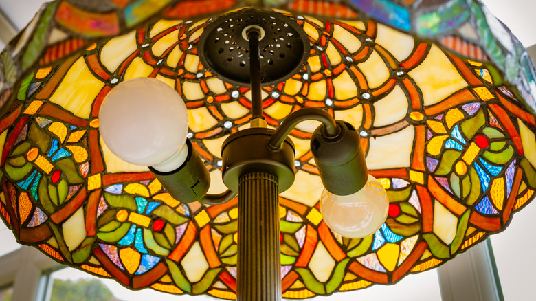 underside of a warm-toned Tiffany lampshade