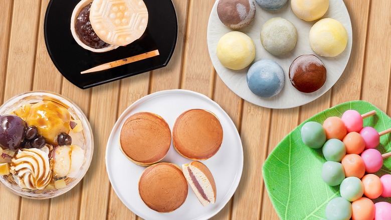 a collection of various Japanese desserts