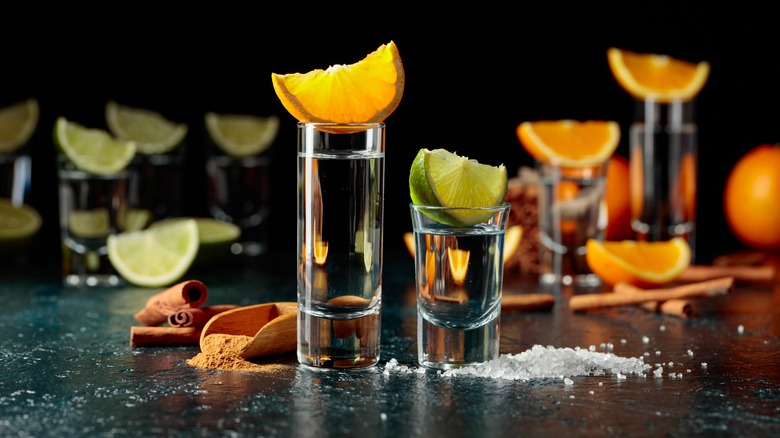 Tequila shots with garnishes