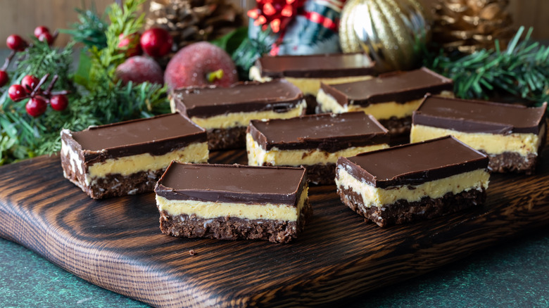 Nanaimo bar desserts on a tray