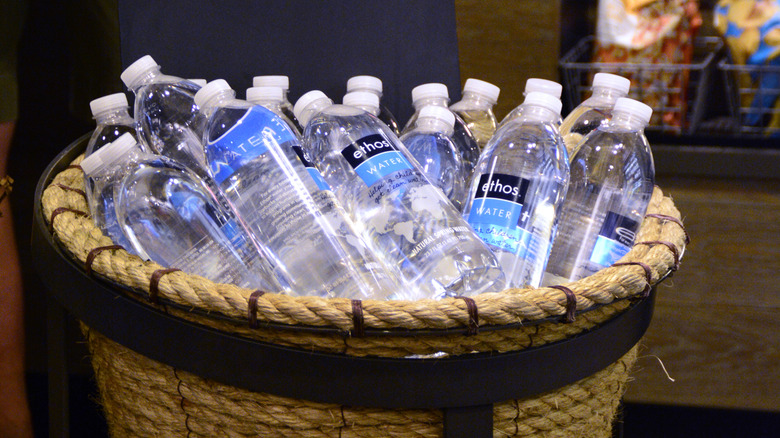 Basket of Ethos water bottles