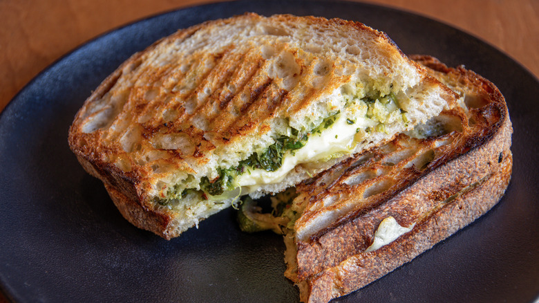 A halloumi grilled cheese on a plate