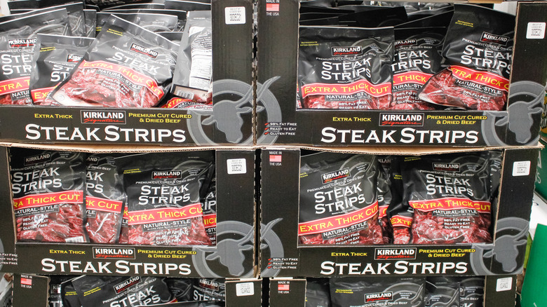Packages of Kirkland Steak Strips