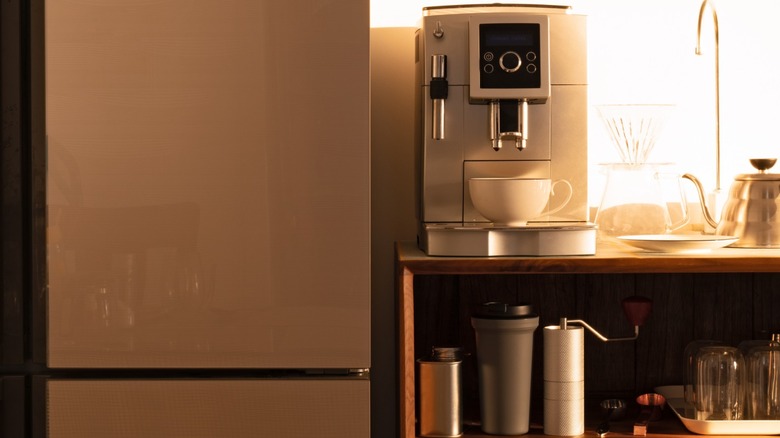 Coffee machine by refrigerator