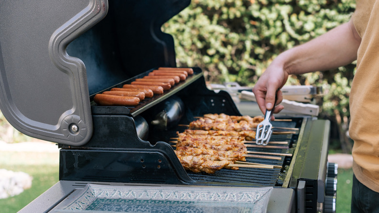 Cooking food on large outdoor gas grill