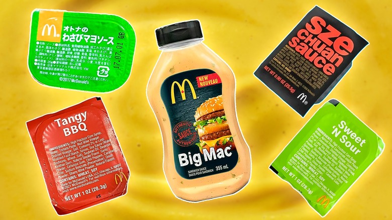 a collection of different McDonald's sauces