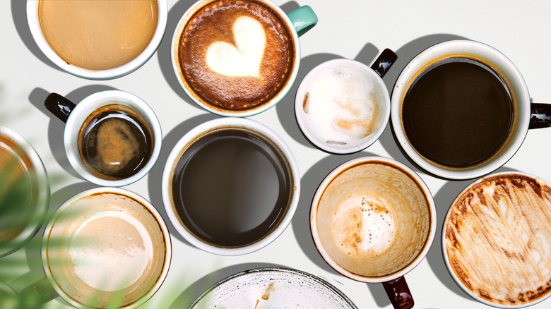 top view of coffee mugs filled with coffee
