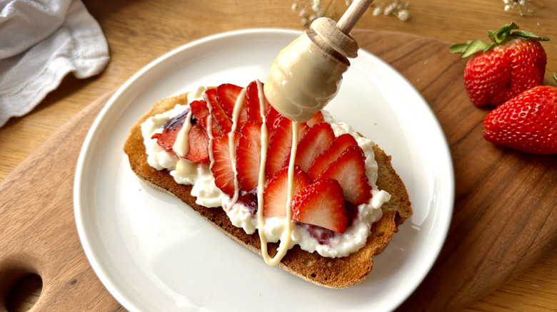 Whipped honey over creamy strawberry toast