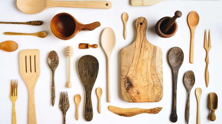Various wooden kitchen utensils