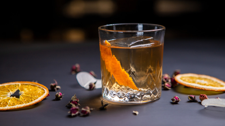 Godfather cocktail with orange peel garnish