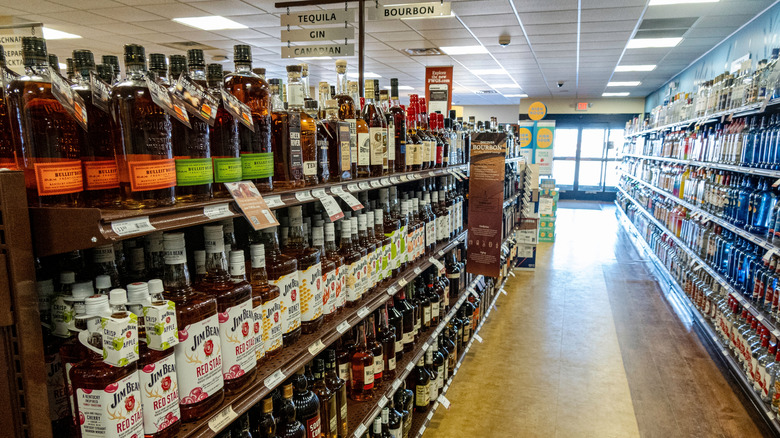 Bourbon aisle in liquor store