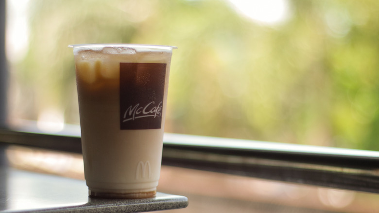 Plastic cup of iced McDonald's coffee