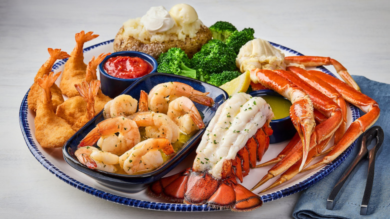 Assorted seafood on a plate at Red Lobster
