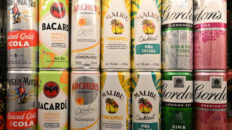 Store shelves with RTD canned drinks