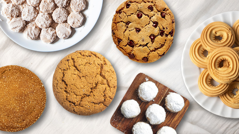 a variety of cookies on white background