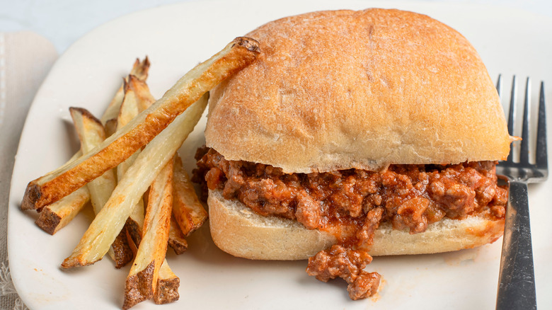 sloppy joe sandwich with fries