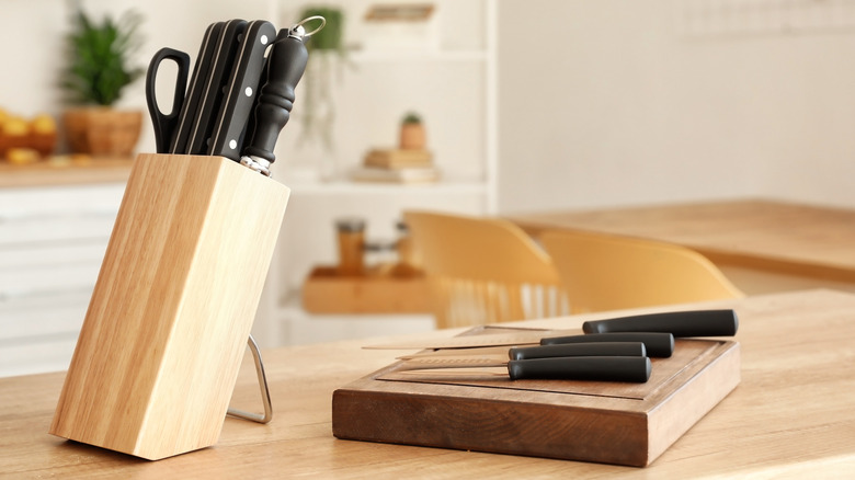 knife set on counter