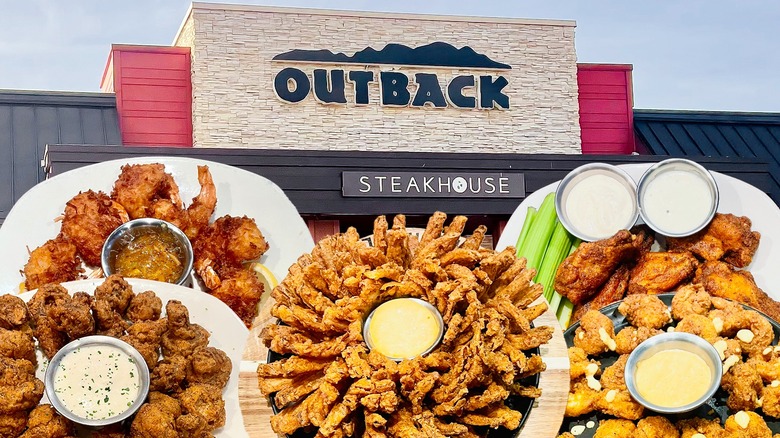 A view of the Outback Steakhouse restaurant from the parking lot.