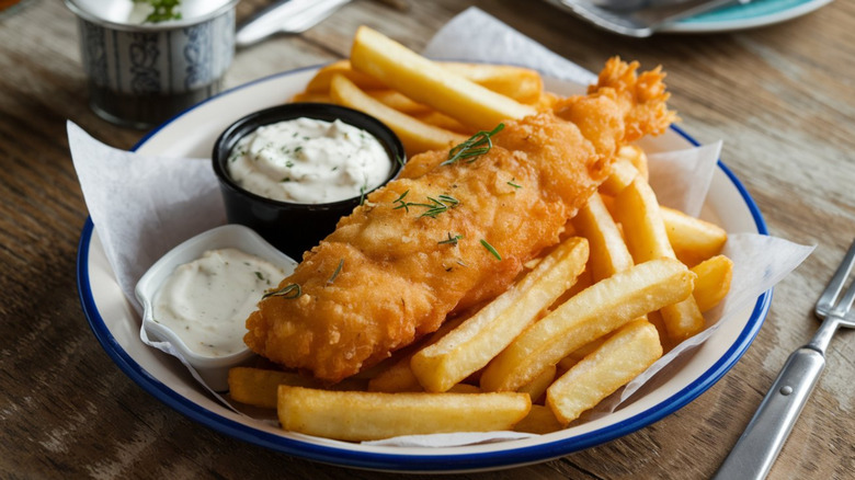 fish and chips with tartar sauce