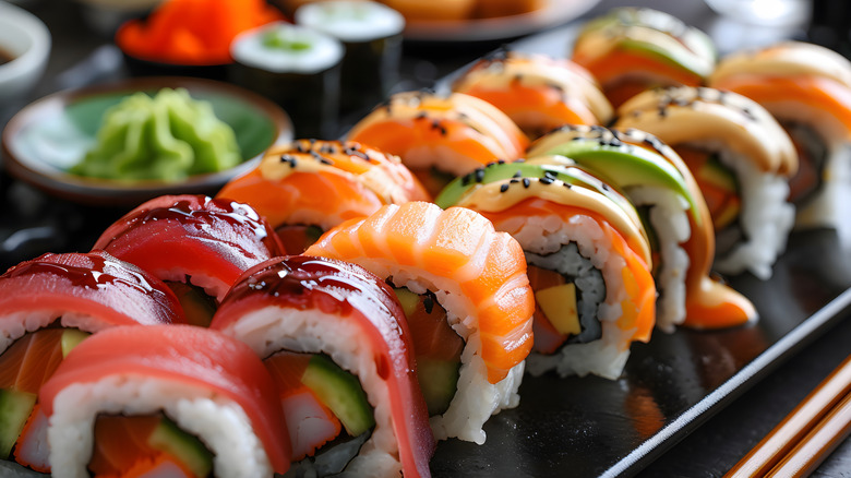 Closeup of sushi rolls