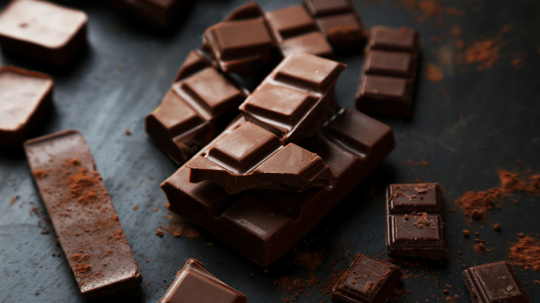 Dark and milk chocolate on a slate