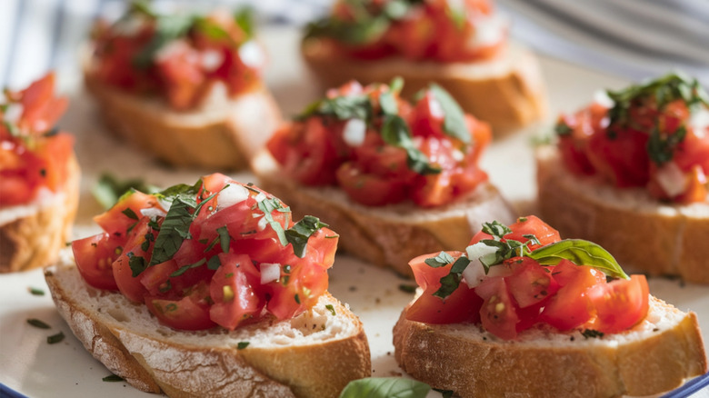 Plate of bruschetta bread slices