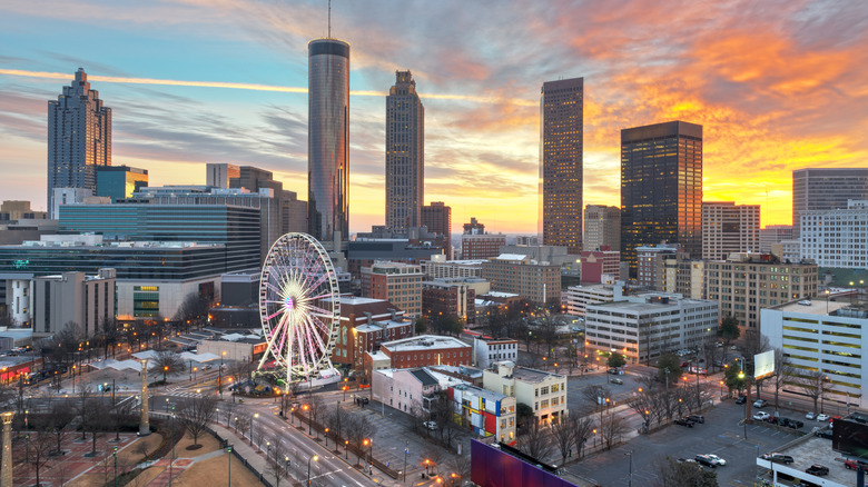 a view of Atlanta, Georgia's skyline at sunset