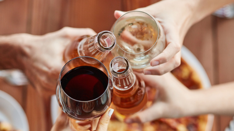 Wine toast over pizza