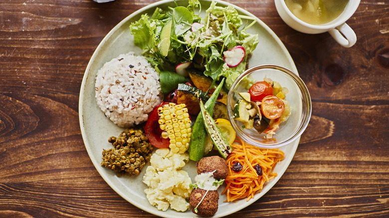 plate of food on a wooden table