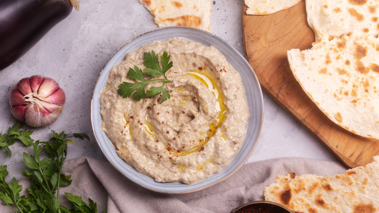 Baba ganoush dip and pita bread