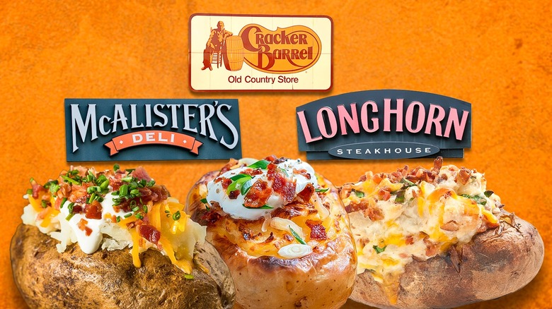 Casual dining restaurant signs and loaded baked potatoes