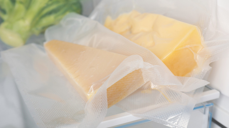 vacuum sealed cheese a in freezer