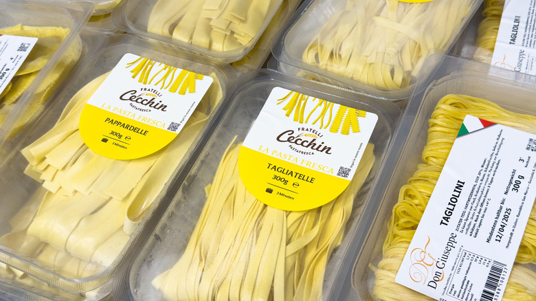 Fresh pasta packaged for the grocery store.