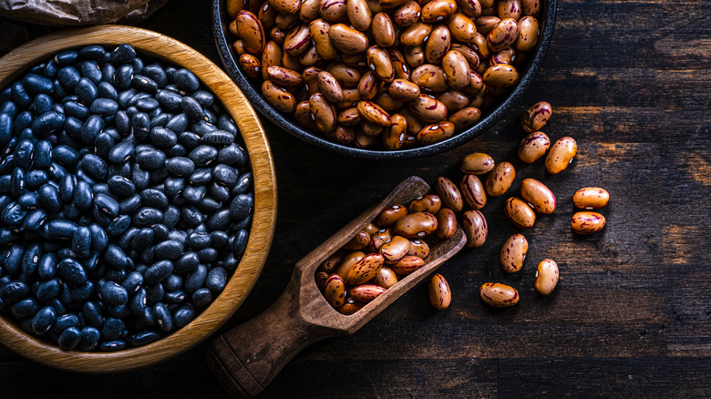 Bowls of pinto and black beans