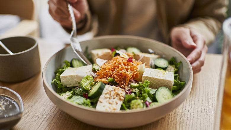 a tofu bowl on table