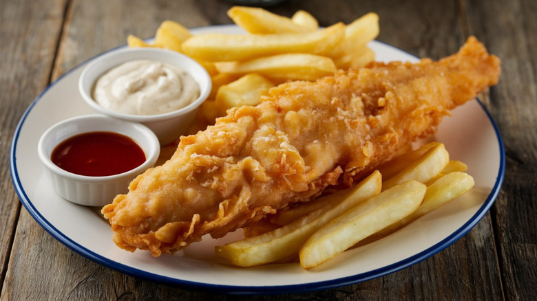 Plate of fish and chips or fries