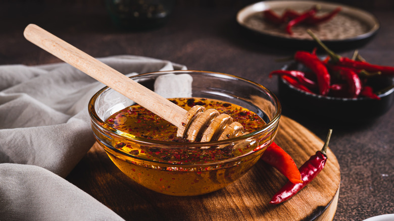 Homemade hot honey in a bowl