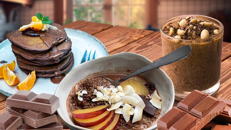Variety of unique chocolate breakfasts on table