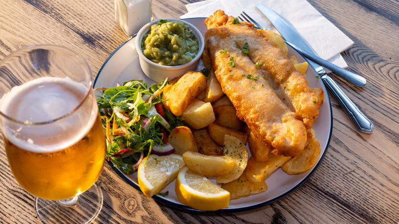 Fried fish and a glass of beer