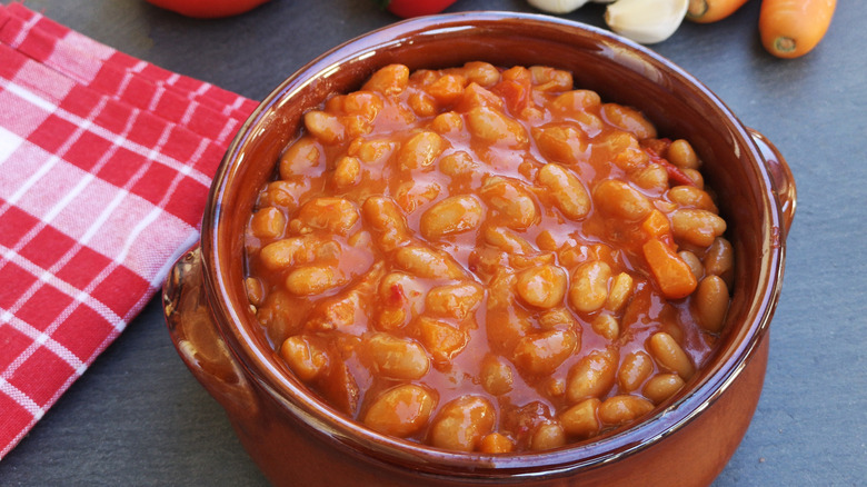 Baked beans in a serving dish