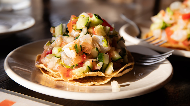 Shrimp ceviche on a white plate