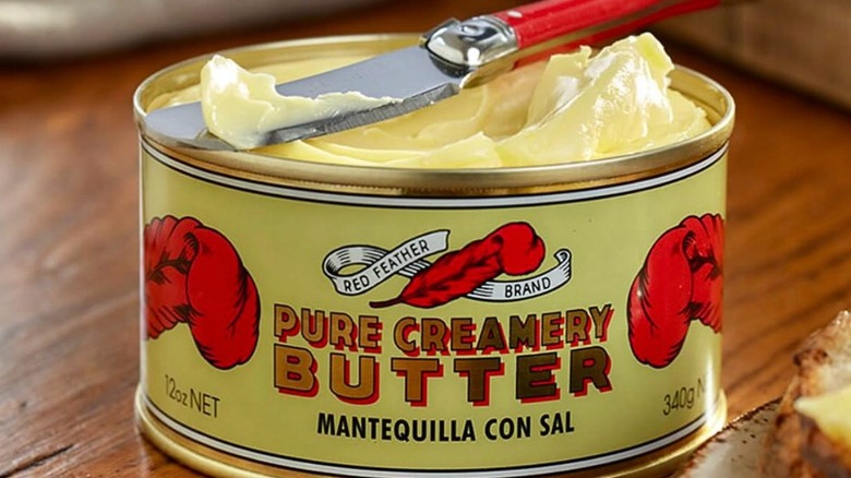 open can of Red Feather butter