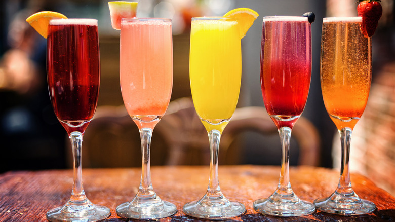 Row of mimosa-style cocktails