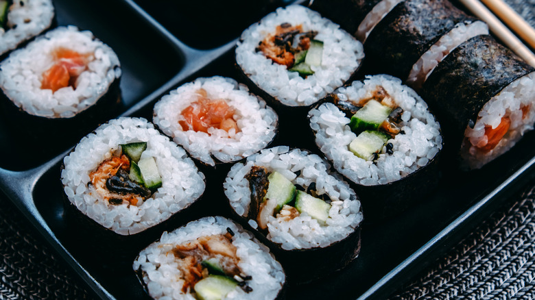 sushi rolls with nori paper on the outside
